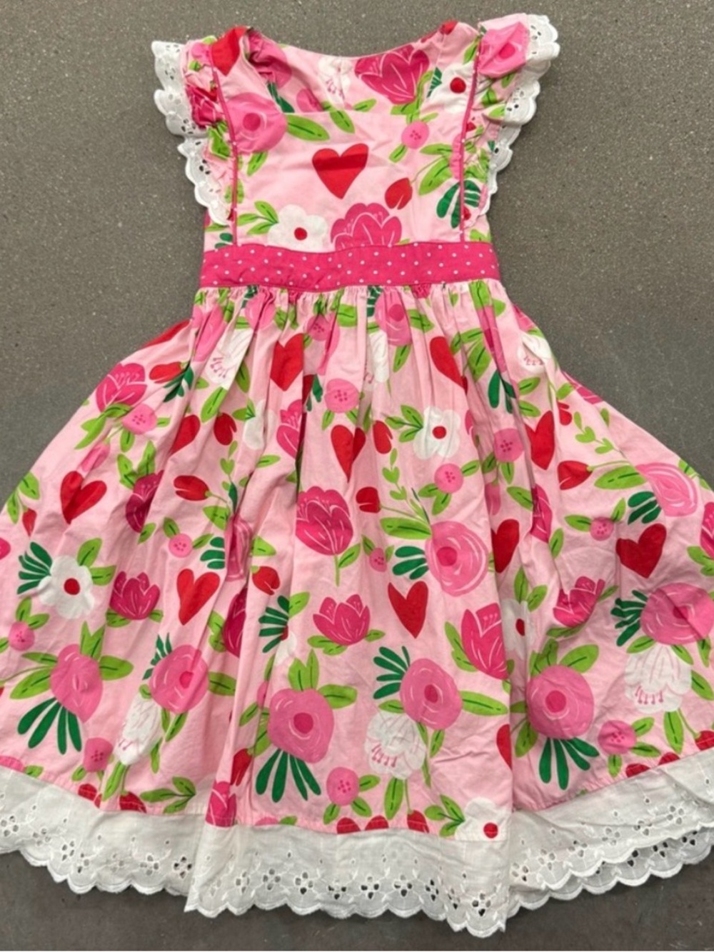 Eleanor Rose red hearts pink Floral Lace Girls' Dress 10-12 yr - Picture 2 of 5